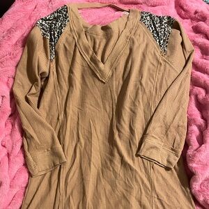 Umgee Textured Knit Dress in Tan